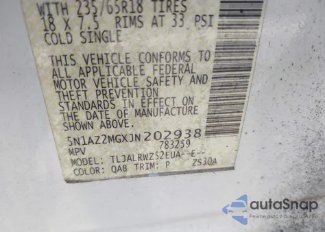 2018 Nissan Murano Sl from USA, damaged, VIN 5N1AZ2MGXJN202938